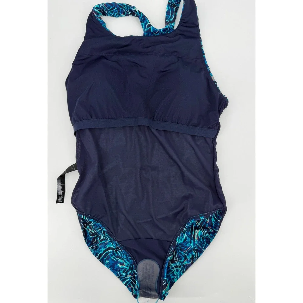 TYR Womens Blue Water Ripple Racerback One Piece Swimsuit Size M 1842968
